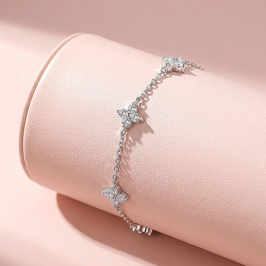 Four-Leaf Clover Moissanite Silver Chain Women Bracelet | Prm9206