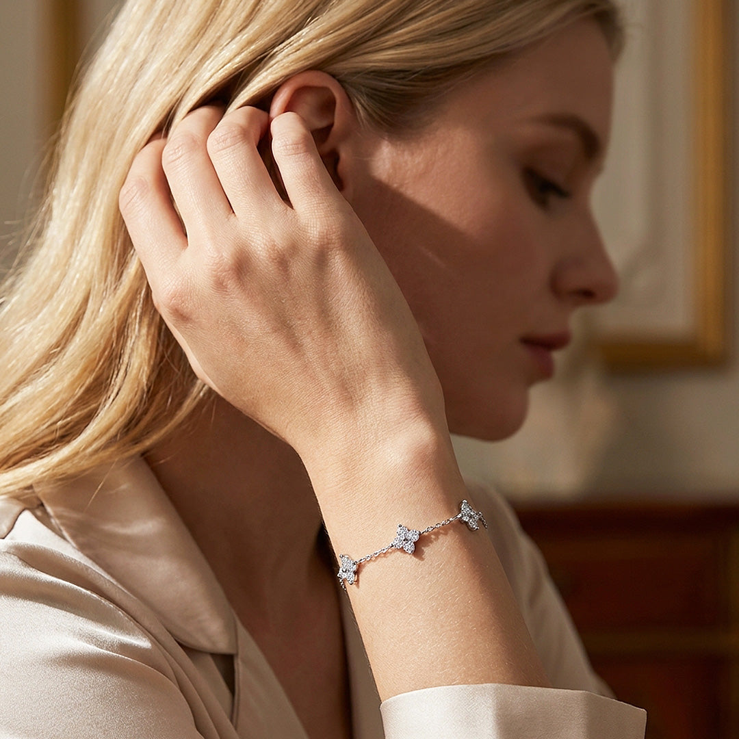 Four-Leaf Clover Moissanite Silver Chain Women Bracelet | Prm9206
