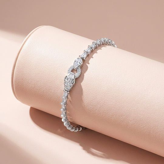 Trapezoid Pear Moissanite Silver Women Bracelet | Prm9207