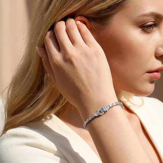 Trapezoid Pear Moissanite Silver Women Bracelet | Prm9207