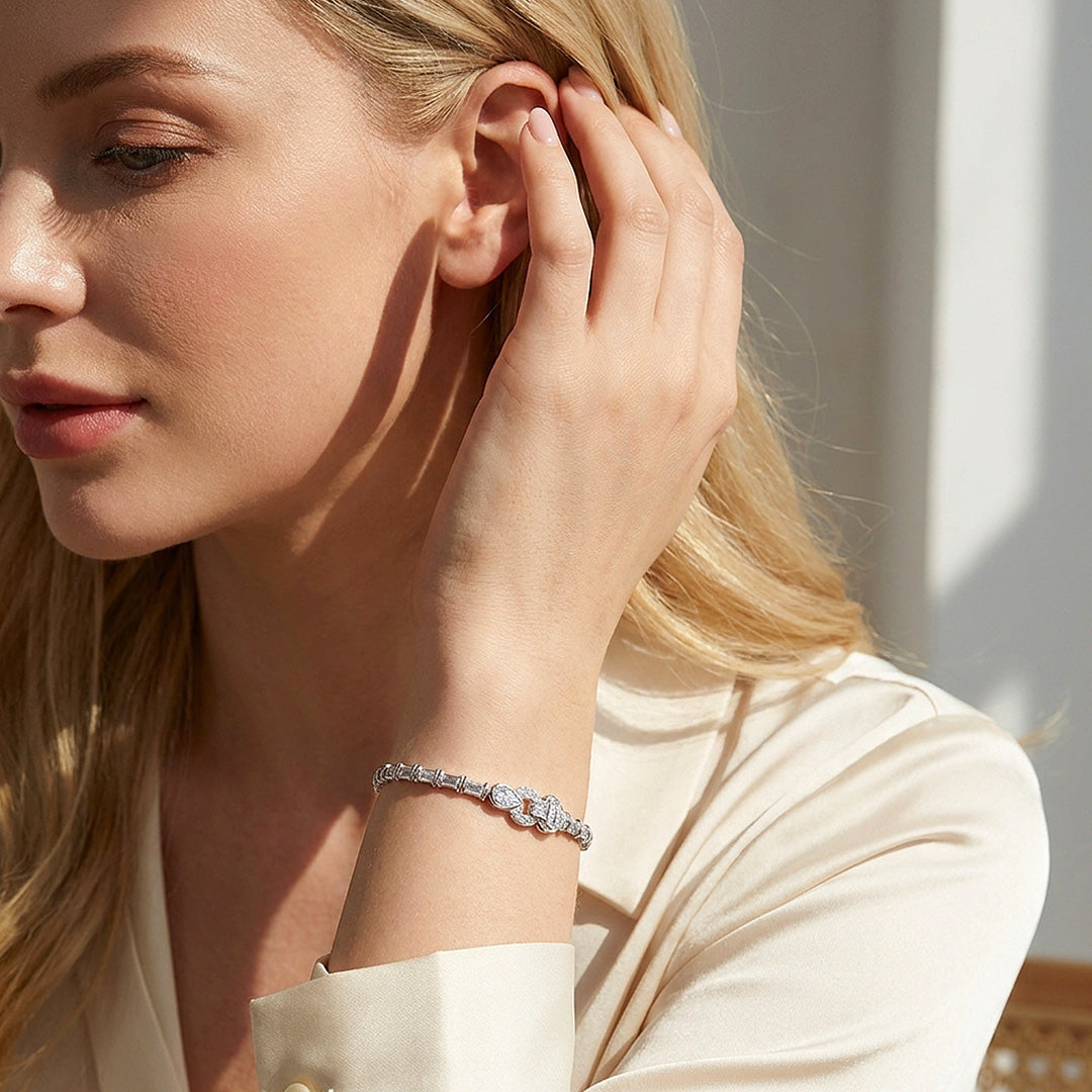 Trapezoid Pear Moissanite Silver Women Bracelet | Prm9207
