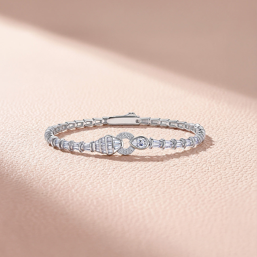 Trapezoid Pear Moissanite Silver Women Bracelet | Prm9207