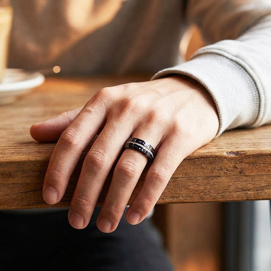 Purple Stars Polished Meteorite Purple Opal Inlay Black Tungsten Carbide Ring - Ring | Singapore Jewellery, Wedding Rings &amp; Gifts | Same Day Delivery | Tiara.com.sg
