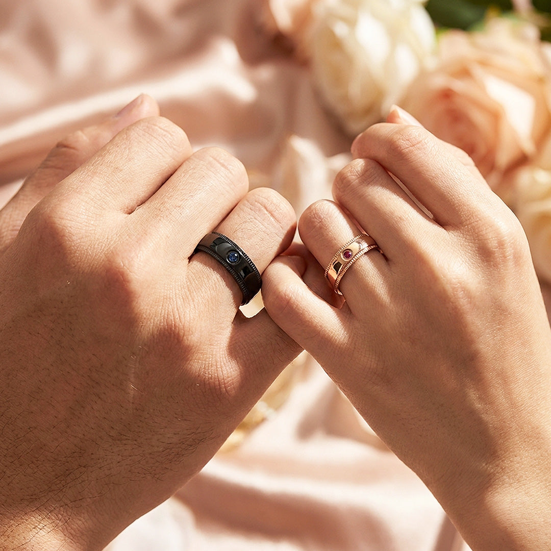 Pursuit | High-Polished Milled-Edge Bezel-Set Dome Wedding Band