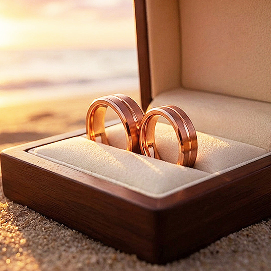 Santa | Tungsten Couple Rings | Rose Gold Wedding Bands - Ring | Singapore Jewellery, Wedding Rings & Gifts | Same Day Delivery | Tiara.com.sg