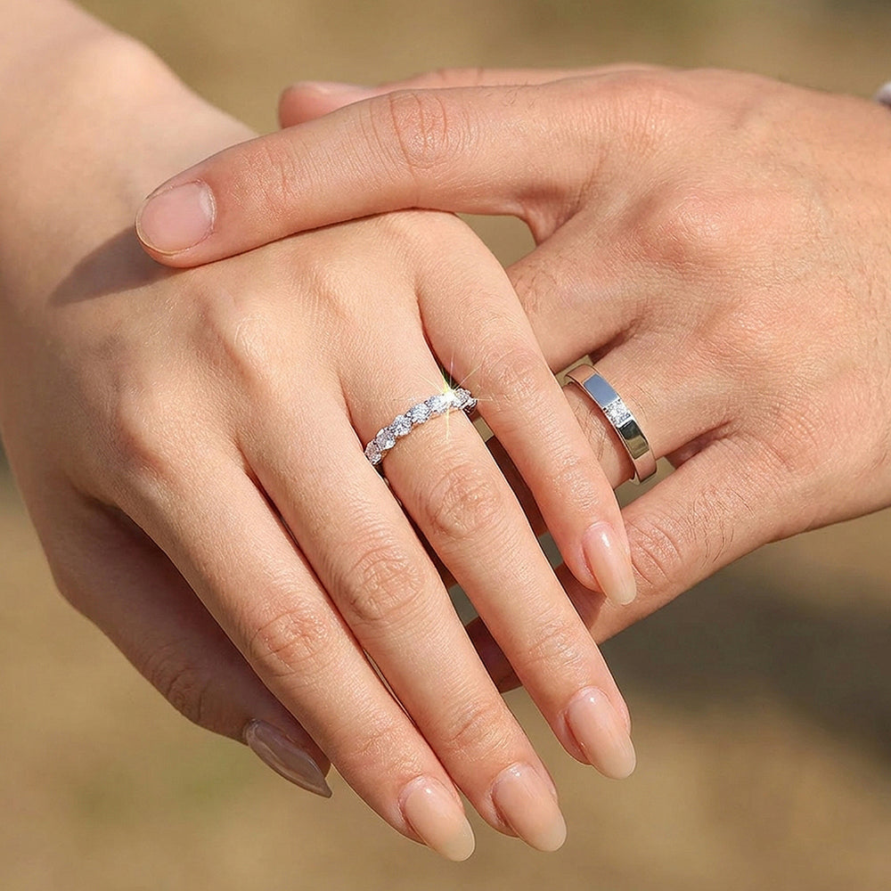 Round & Princess Cut Couple Rings | Sparkle of Love