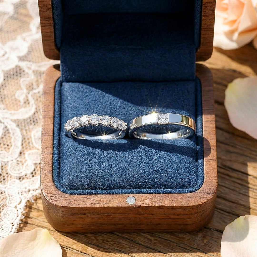 Round &amp; Princess Cut Couple Rings | Sparkle of Love