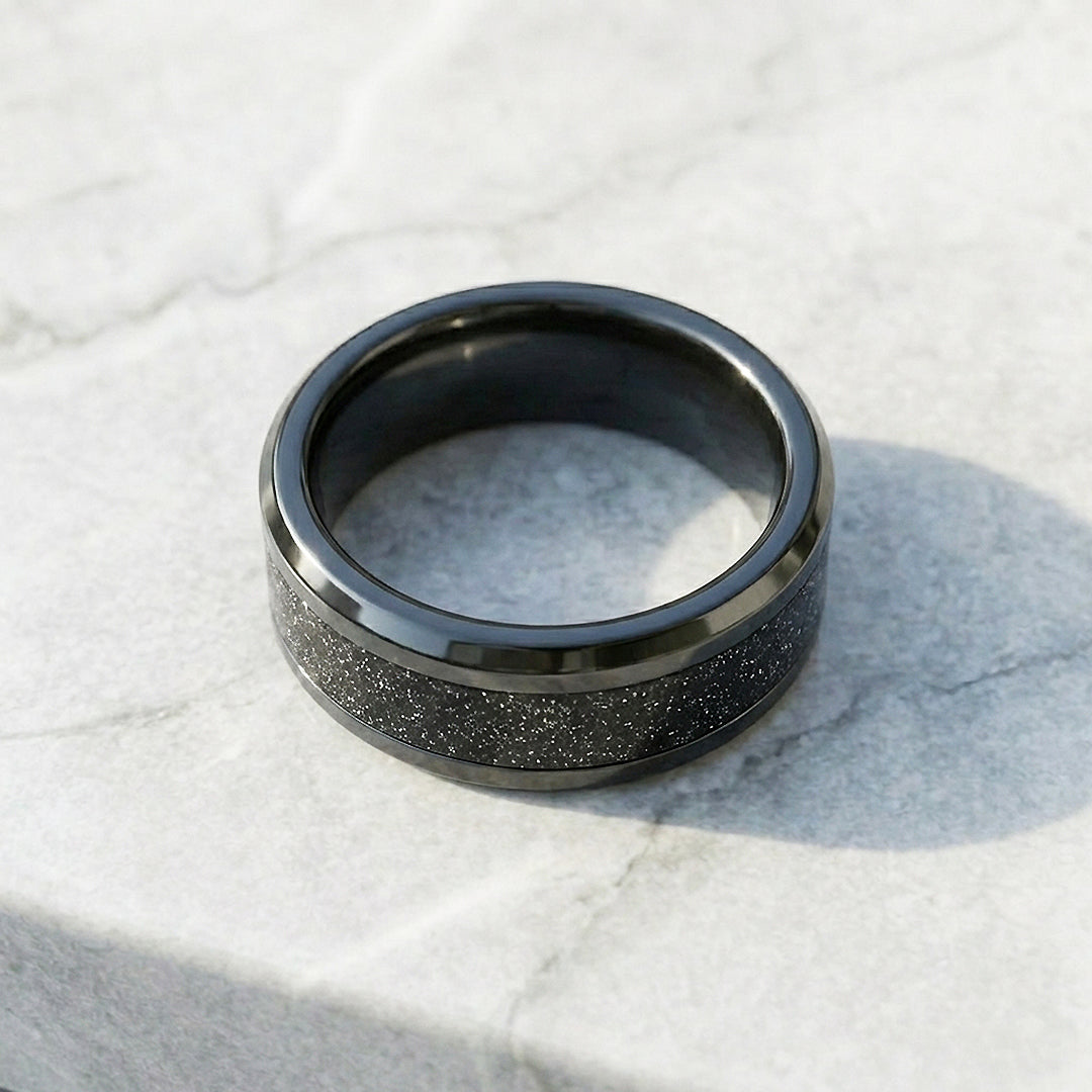 Stars in the Night Polished Glitter Inlay Black Tungsten Carbide Ring - Ring | Singapore Jewellery, Wedding Rings &amp; Gifts | Same Day Delivery | Tiara.com.sg