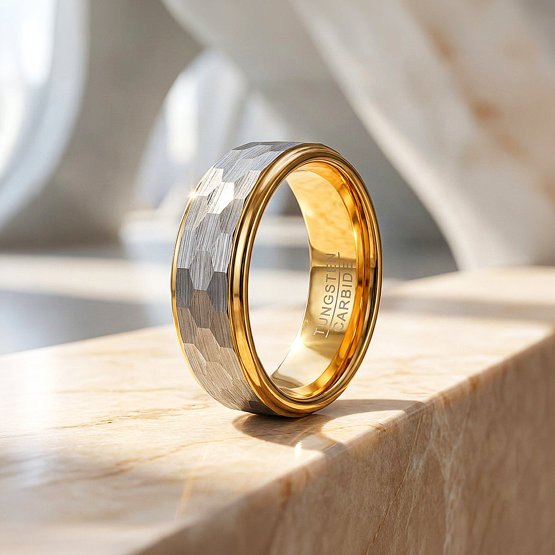 Tenor | Hammered Silver and Gold Dual Tone Tungsten Carbide | Men&