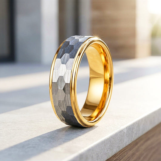 Tenor | Hammered Silver and Gold Dual Tone Tungsten Carbide | Men&