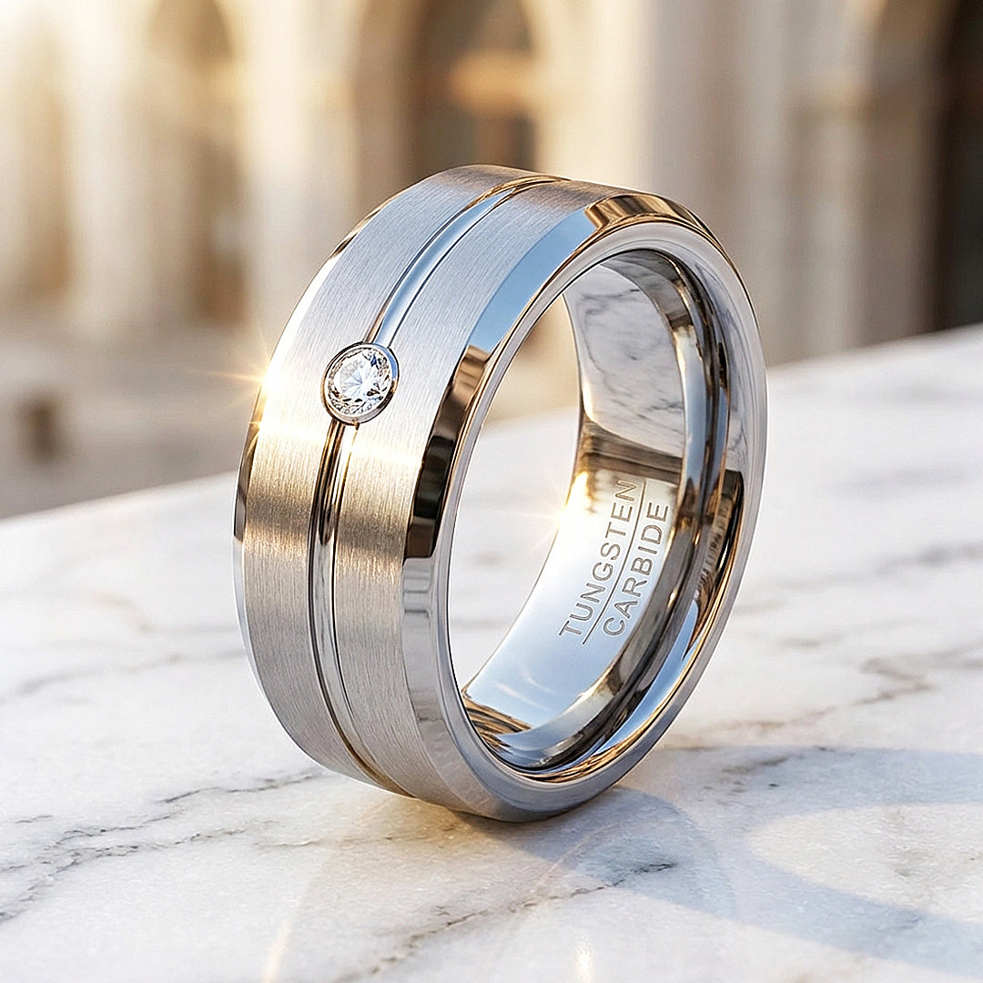 Truman Brushed Solitaire Tungsten Carbide Ring - Ring | Singapore Jewellery, Wedding Rings & Gifts | Same Day Delivery | Tiara.com.sg