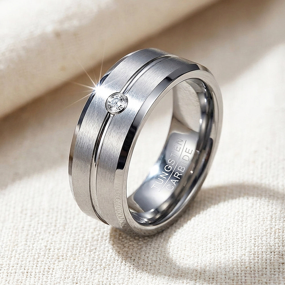 Truman Brushed Solitaire Tungsten Carbide Ring - Ring | Singapore Jewellery, Wedding Rings & Gifts | Same Day Delivery | Tiara.com.sg