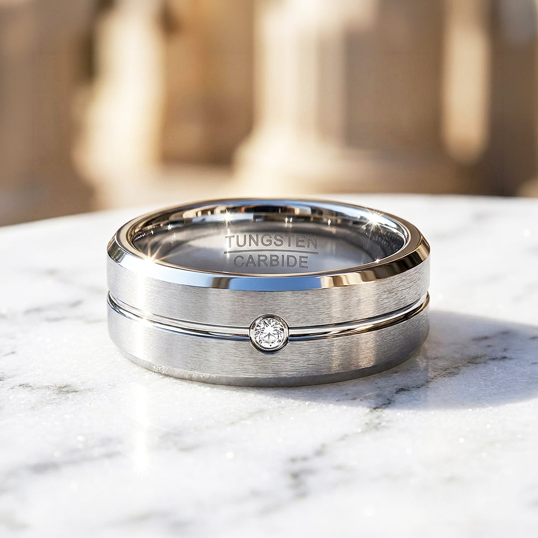 Truman Brushed Solitaire Tungsten Carbide Ring - Ring | Singapore Jewellery, Wedding Rings &amp; Gifts | Same Day Delivery | Tiara.com.sg