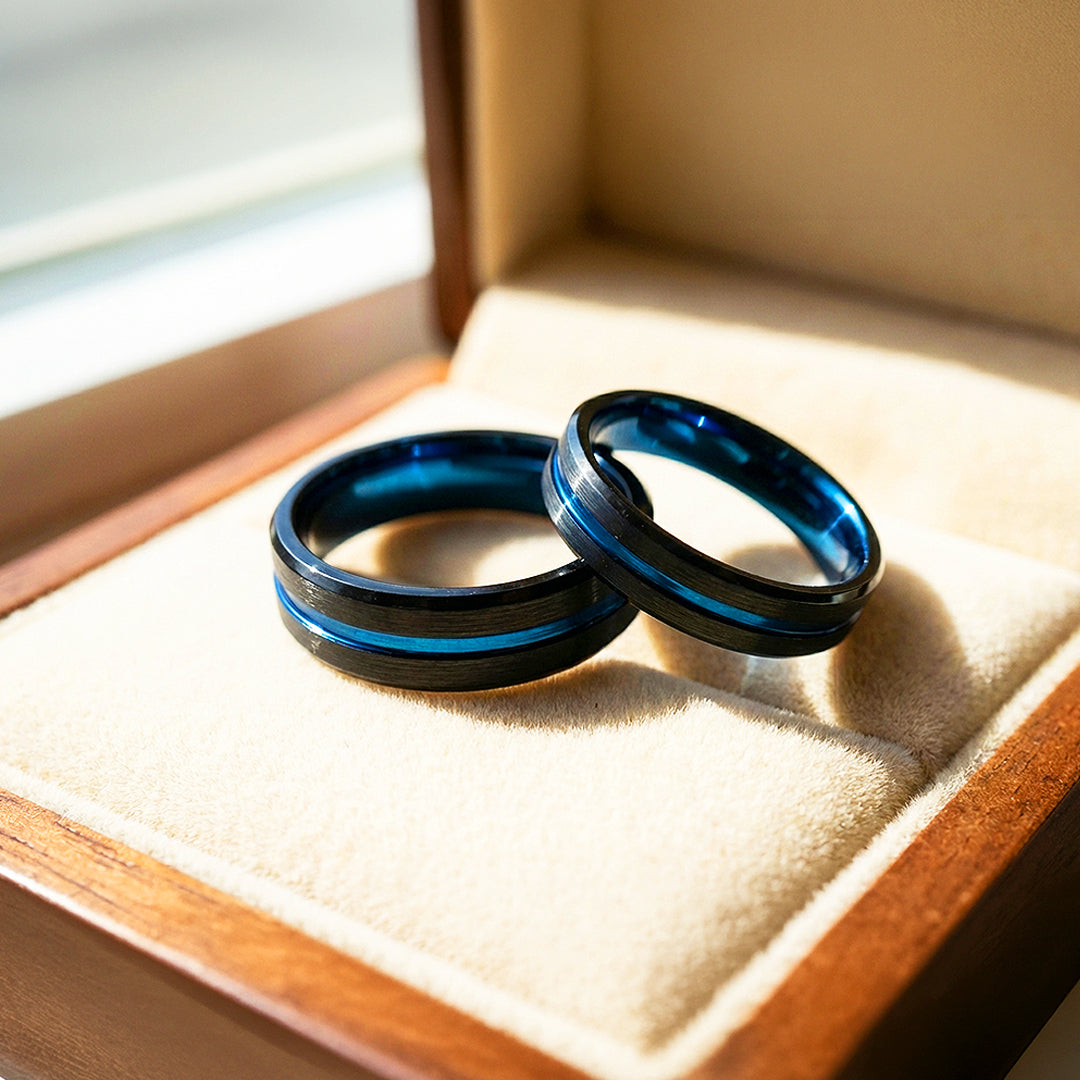 Twilight Blue | Tungsten Couple Rings | Black Wedding Bands - Ring | Singapore Jewellery, Wedding Rings & Gifts | Same Day Delivery | Tiara.com.sg