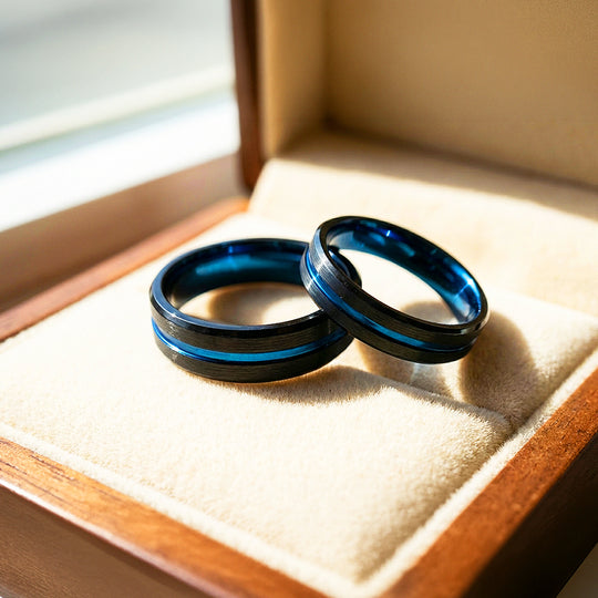 Twilight Blue | Tungsten Couple Rings | Black Wedding Bands - Ring | Singapore Jewellery, Wedding Rings &amp; Gifts | Same Day Delivery | Tiara.com.sg