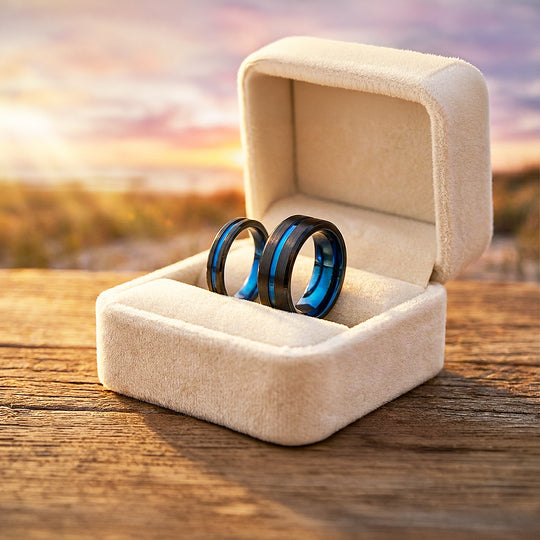 Twilight Blue | Tungsten Couple Rings | Black Wedding Bands - Ring | Singapore Jewellery, Wedding Rings &amp; Gifts | Same Day Delivery | Tiara.com.sg
