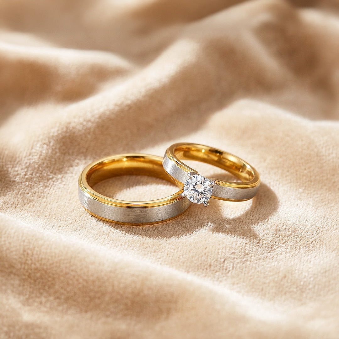 Vow | Brushed Center Dual-Tone Bevelled Solitaire Wedding Band