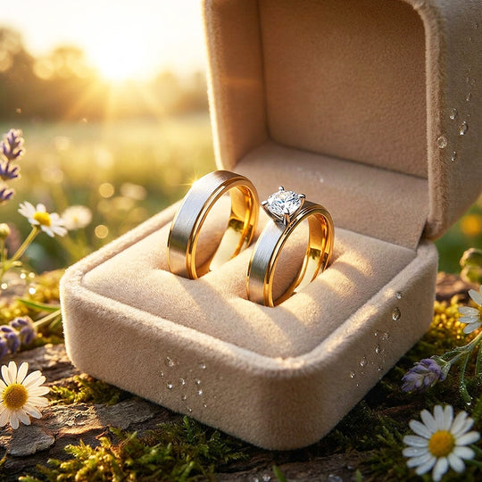 Vow | Brushed Center Dual-Tone Bevelled Solitaire Wedding Band