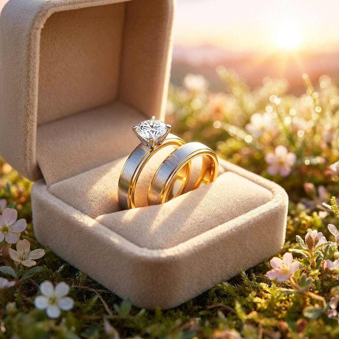 Vow | Brushed Center Dual-Tone Bevelled Solitaire Wedding Band