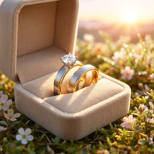 Vow | Brushed Center Dual-Tone Bevelled Solitaire Wedding Band