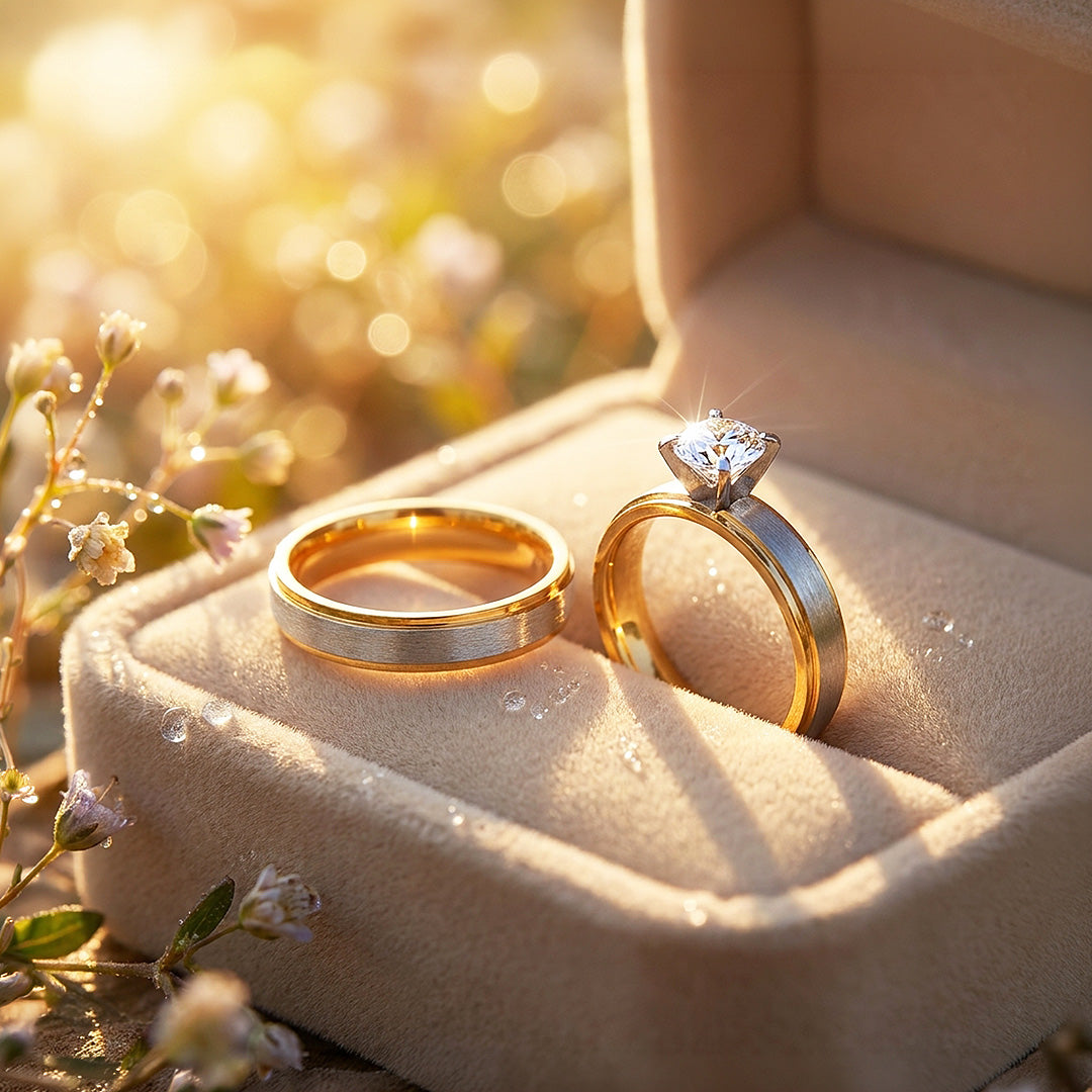 Vow | Brushed Center Dual-Tone Bevelled Solitaire Wedding Band