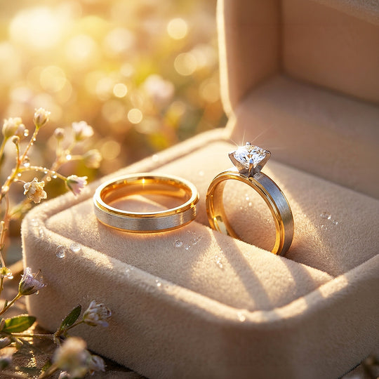 Vow | Brushed Center Dual-Tone Bevelled Solitaire Wedding Band