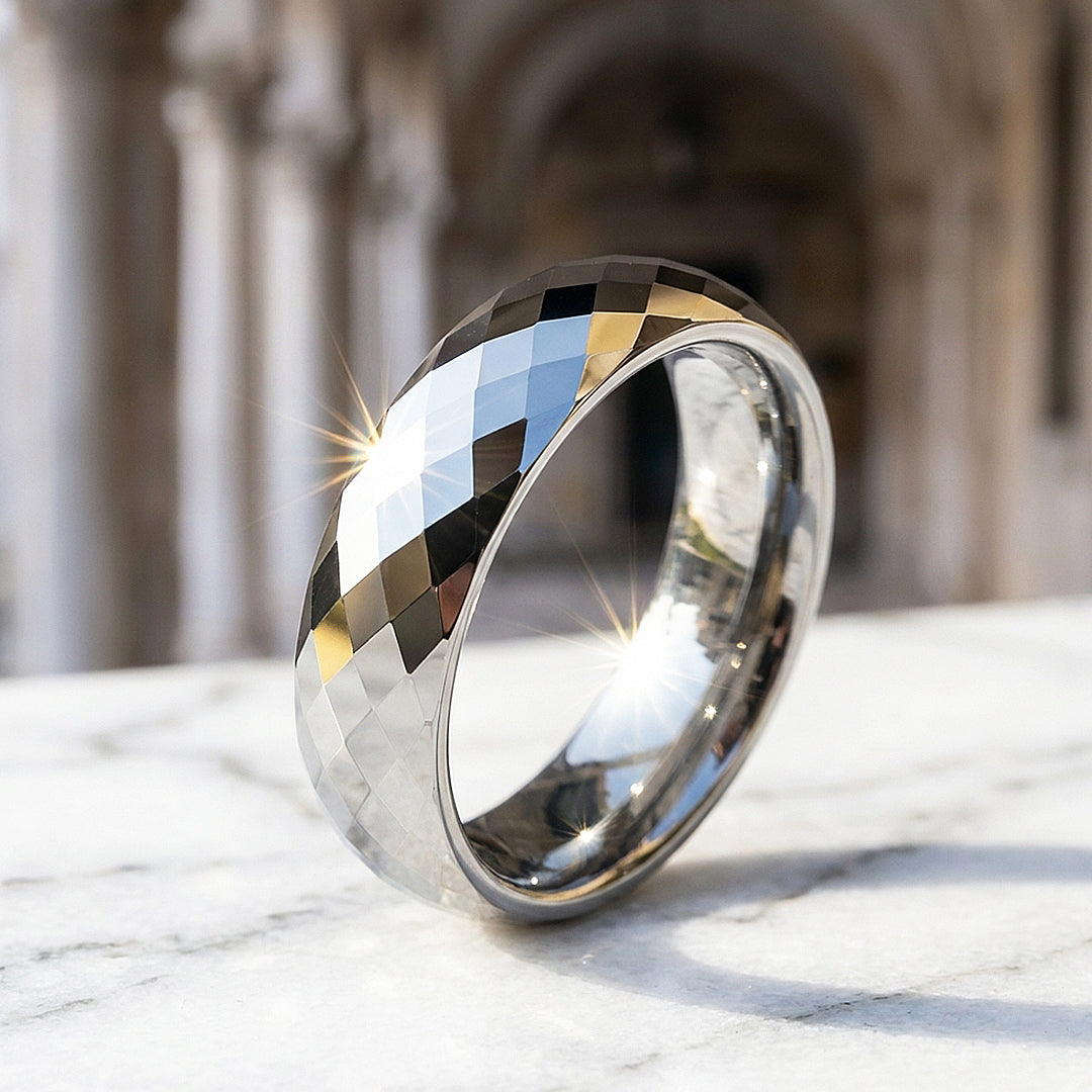 Yale Faceted Polished Tungsten Carbide Ring - Ring | Singapore Jewellery, Wedding Rings &amp; Gifts | Same Day Delivery | Tiara.com.sg