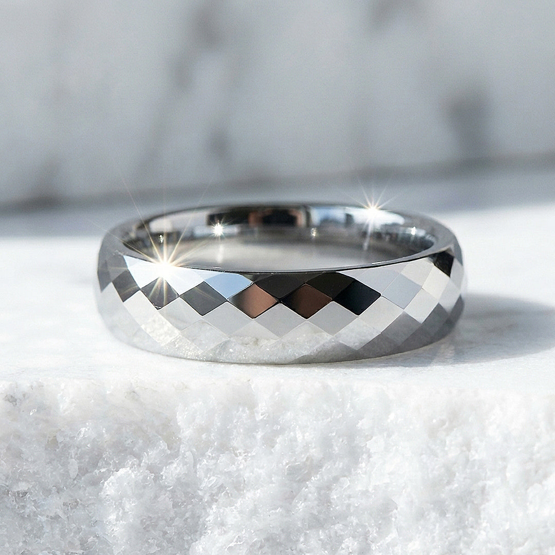 Yale Faceted Polished Tungsten Carbide Ring - Ring | Singapore Jewellery, Wedding Rings &amp; Gifts | Same Day Delivery | Tiara.com.sg