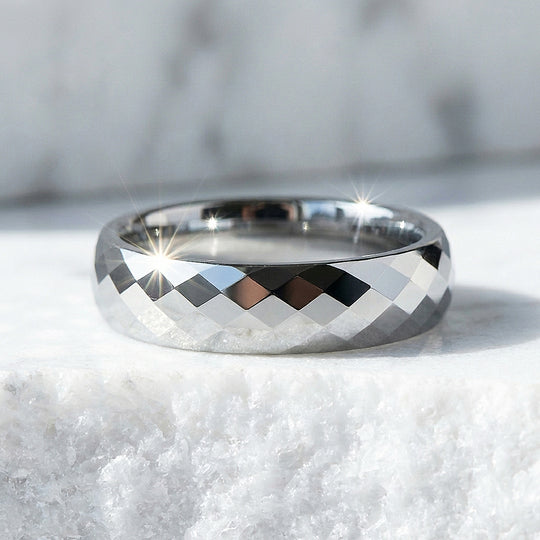 Yale Faceted Polished Tungsten Carbide Ring - Ring | Singapore Jewellery, Wedding Rings &amp; Gifts | Same Day Delivery | Tiara.com.sg