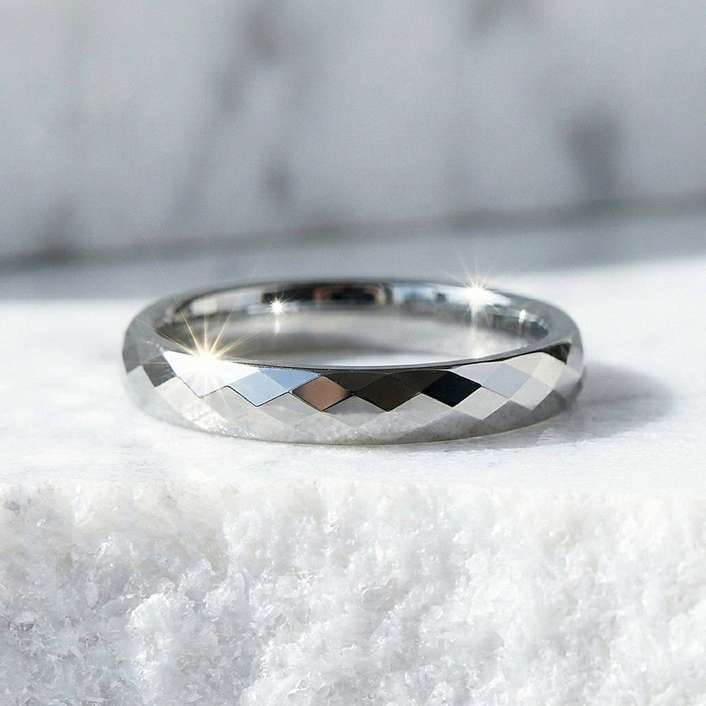 Yale Faceted Polished Tungsten Carbide Ring - Ring | Singapore Jewellery, Wedding Rings & Gifts | Same Day Delivery | Tiara.com.sg
