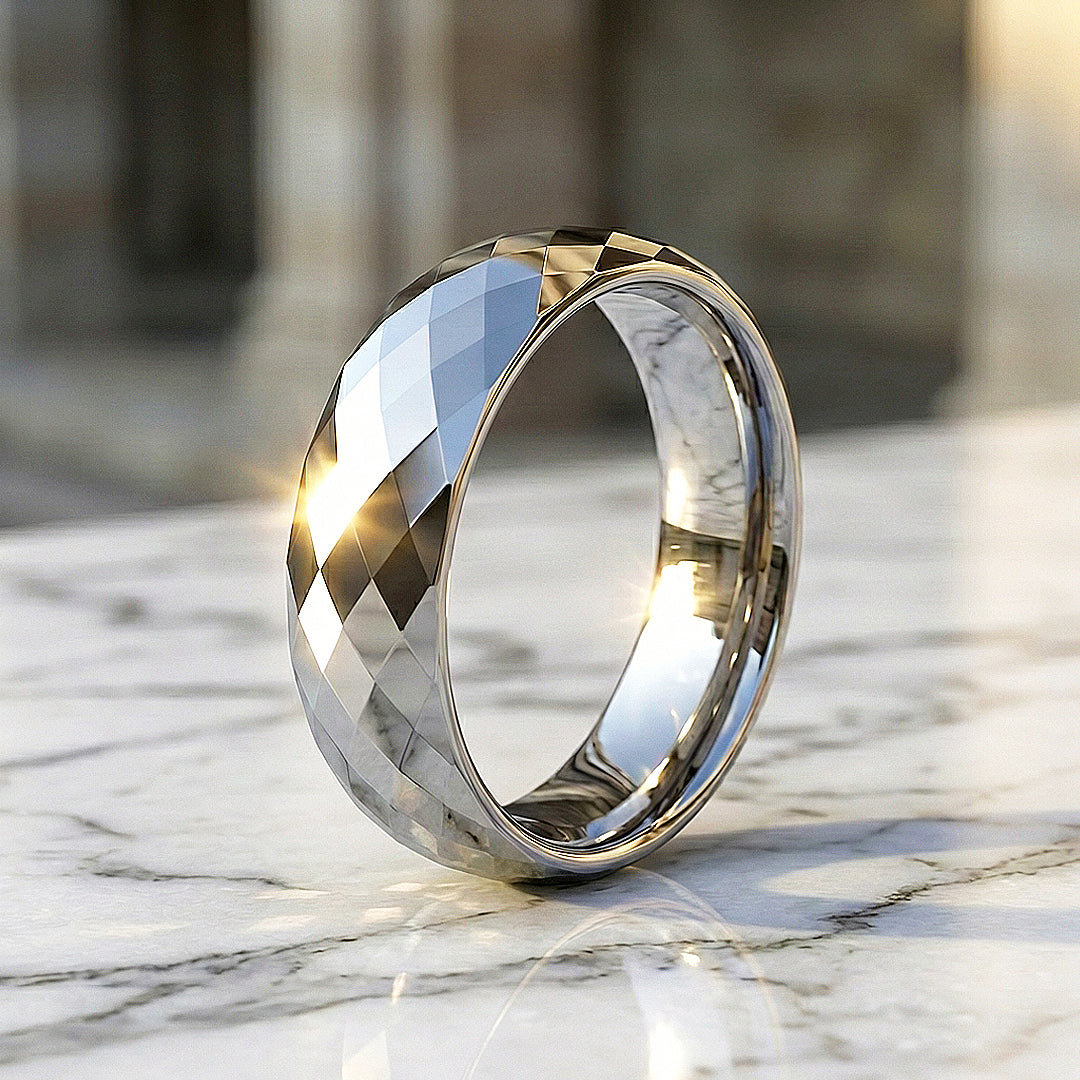 Yale Faceted Polished Tungsten Carbide Ring - Ring | Singapore Jewellery, Wedding Rings &amp; Gifts | Same Day Delivery | Tiara.com.sg