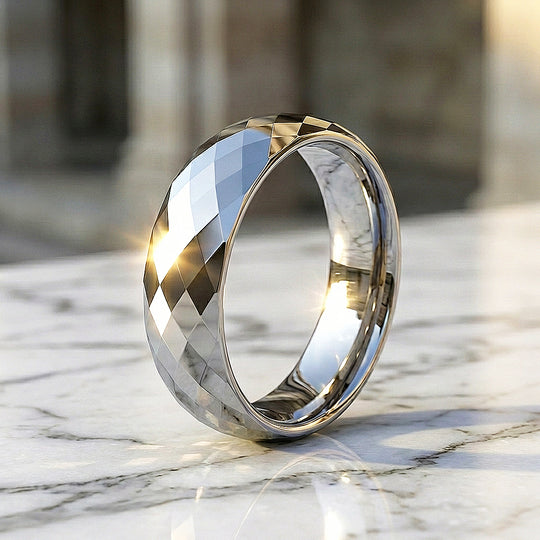 Yale Faceted Polished Tungsten Carbide Ring - Ring | Singapore Jewellery, Wedding Rings &amp; Gifts | Same Day Delivery | Tiara.com.sg