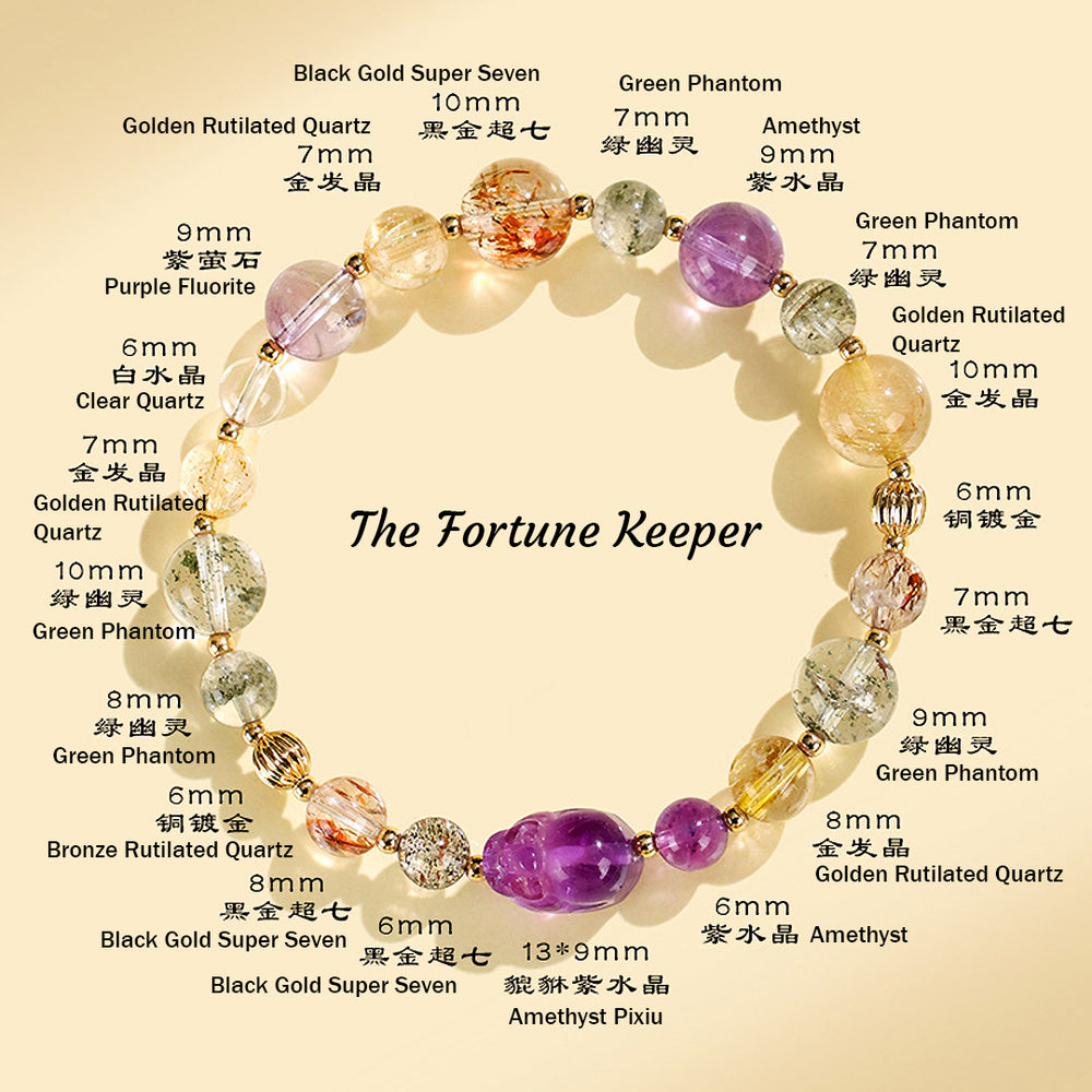 Golden Rutilated Quartz & Black Gold Super Seven Prosperity Natural Crystal Bracelet | C186 - Crystal Bracelet | Singapore Jewellery, Wedding Rings & Gifts | Same Day Delivery | Tiara.com.sg