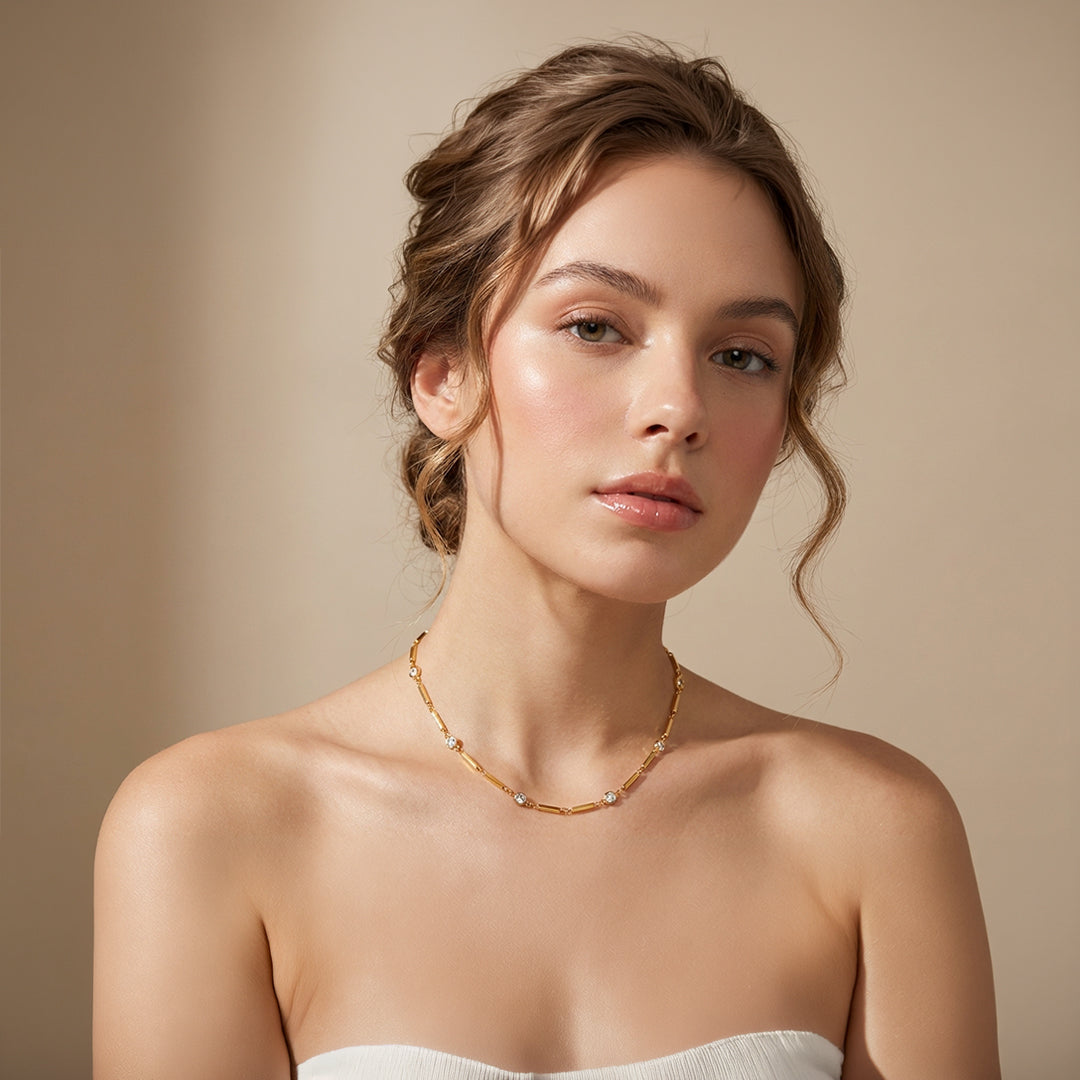 Bar Link Station Pendant Necklace | Gold | Luxe4455 - Luxe Necklace | Singapore Jewellery, Wedding Rings &amp; Gifts | Same Day Delivery | Tiara.com.sg