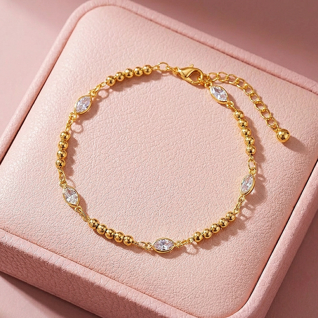 Marquise &amp; Gold Bead Chain Bracelet | Luxe6610
