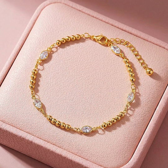 Marquise &amp; Gold Bead Chain Bracelet | Luxe6610