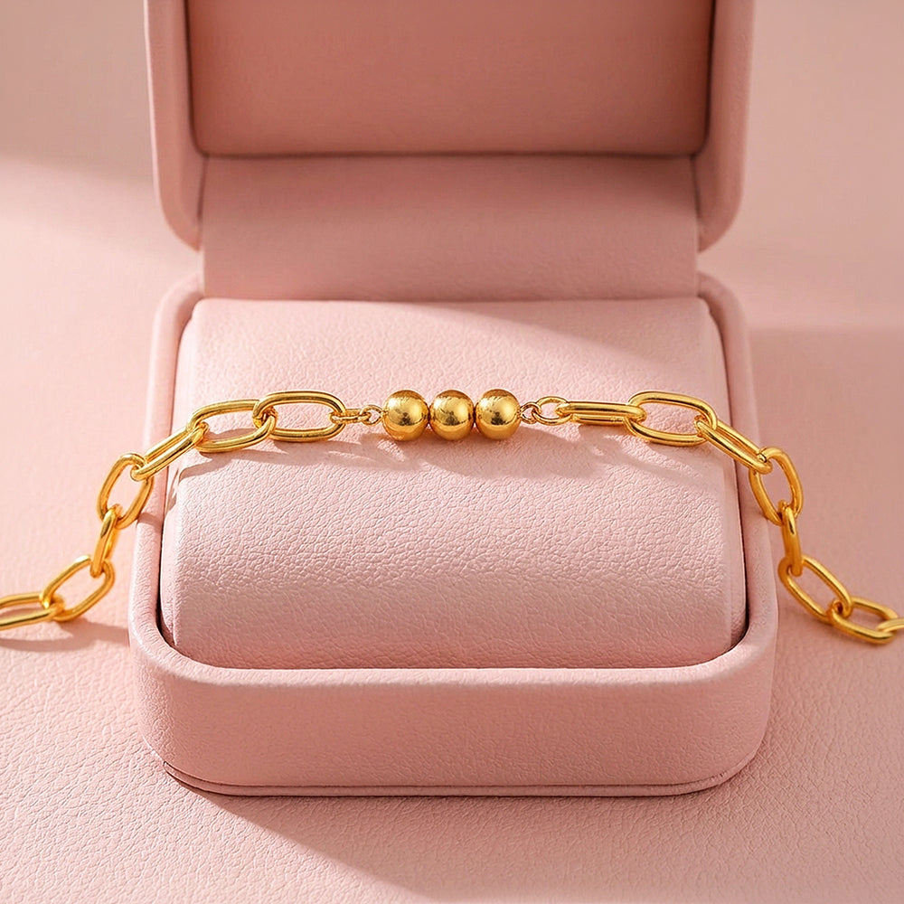 Paperclip Link & Gold Orb Bracelet | Luxe6613