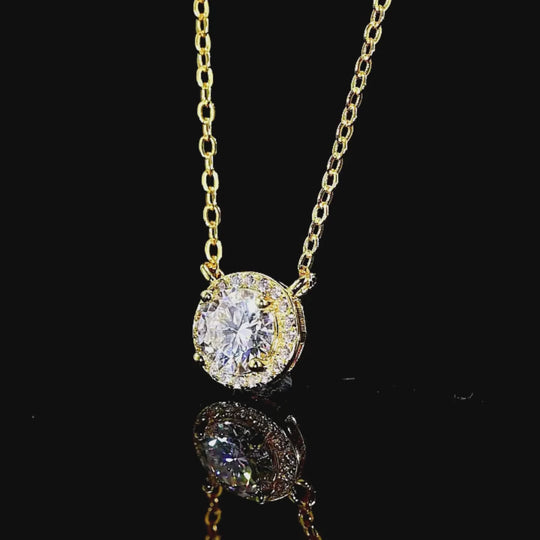 Round Halo Moissanite Solitaire Pendant Necklace | PRM2024