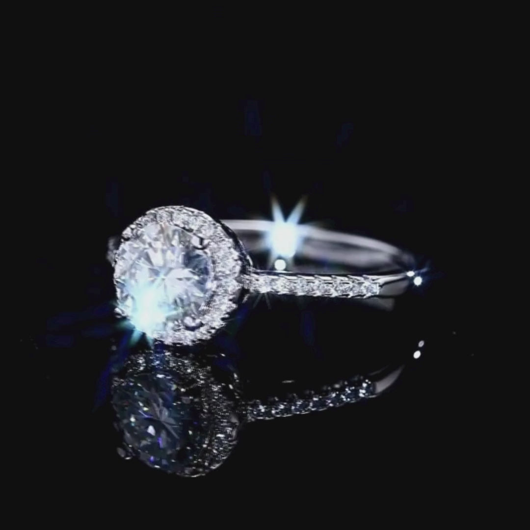 Round Classic Halo Moissanite Ring | 925 Sterling Silver | PRM7172