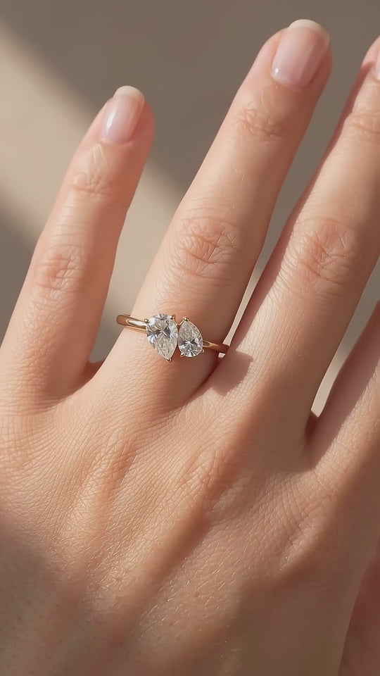 Toi et Moi Pear Moissanite Gold Ring | 925 Sterling Silver | PRM7156
