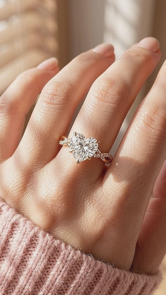 Heart Moissanite Twisted Pavé Band Ring | 925 Sterling Silver | PRM7233