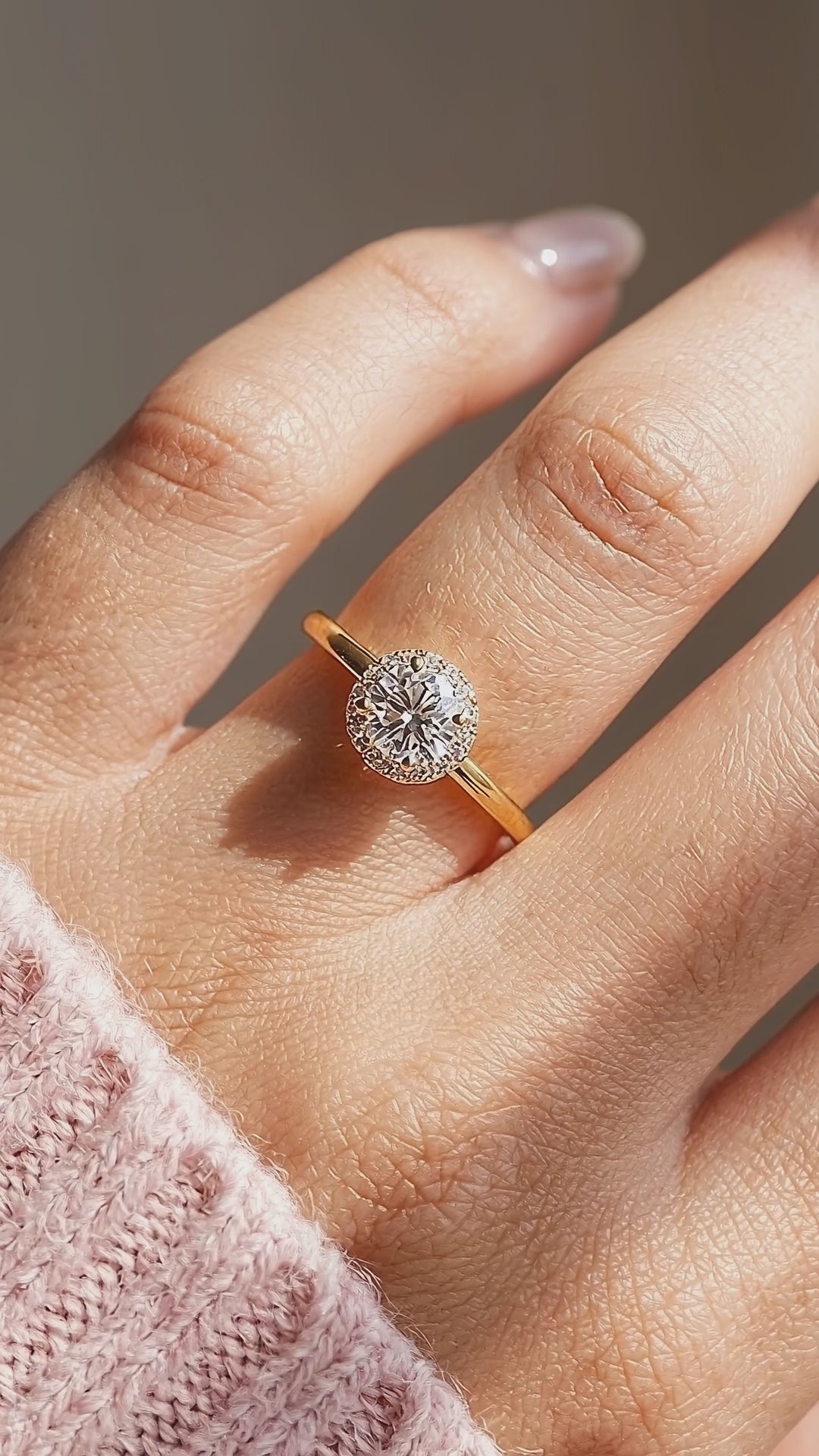 Round Halo Moissanite Solitaire Gold Ring | 925 Sterling Silver | PRM7180