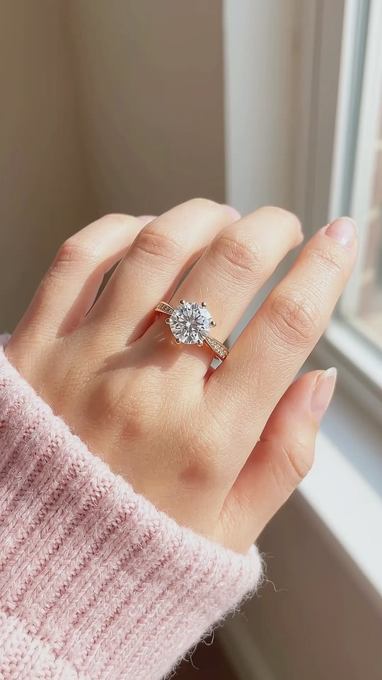Six Prong Moissanite Solitaire Gold Ring | 925 Sterling Silver | PRM7178