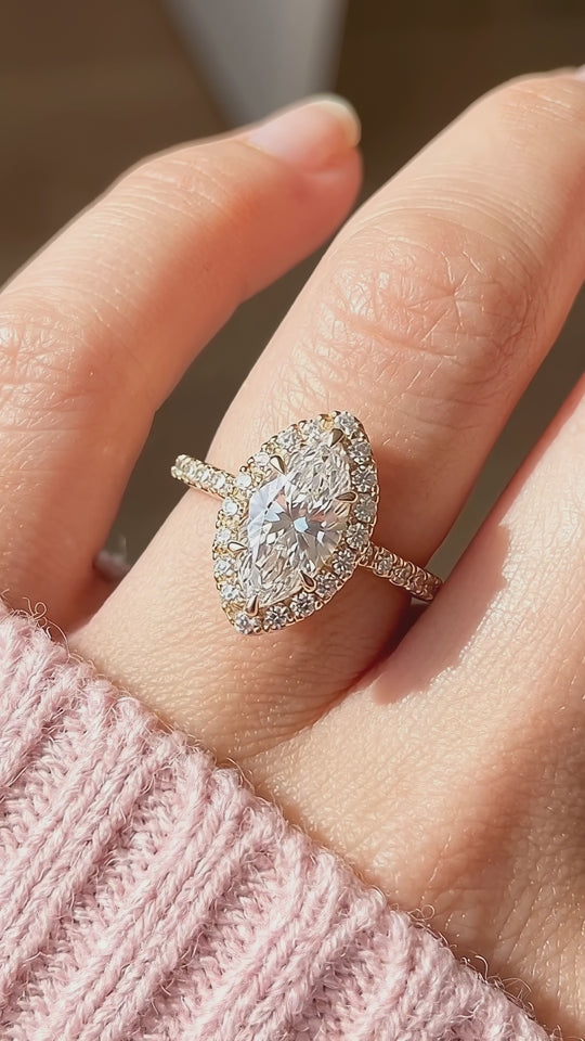 Marquise Moissanite Halo Ring | 925 Sterling Silver | PRM7222