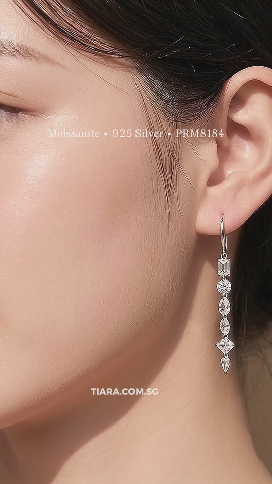 Multi-Cut Linear Drop Earrings | Moissanite | 925 Sterling Silver | Prm8184