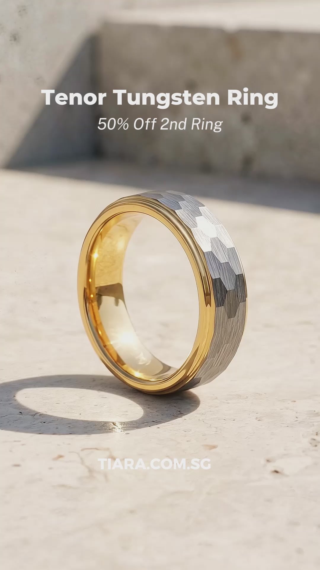 Tenor | Hammered Silver and Gold Dual Tone Tungsten Carbide | Men&