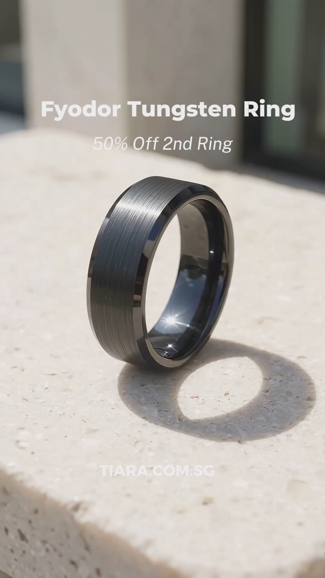 Fyodor | Black Matte Brushed Bevelled Edge Tungsten Carbide | Men&