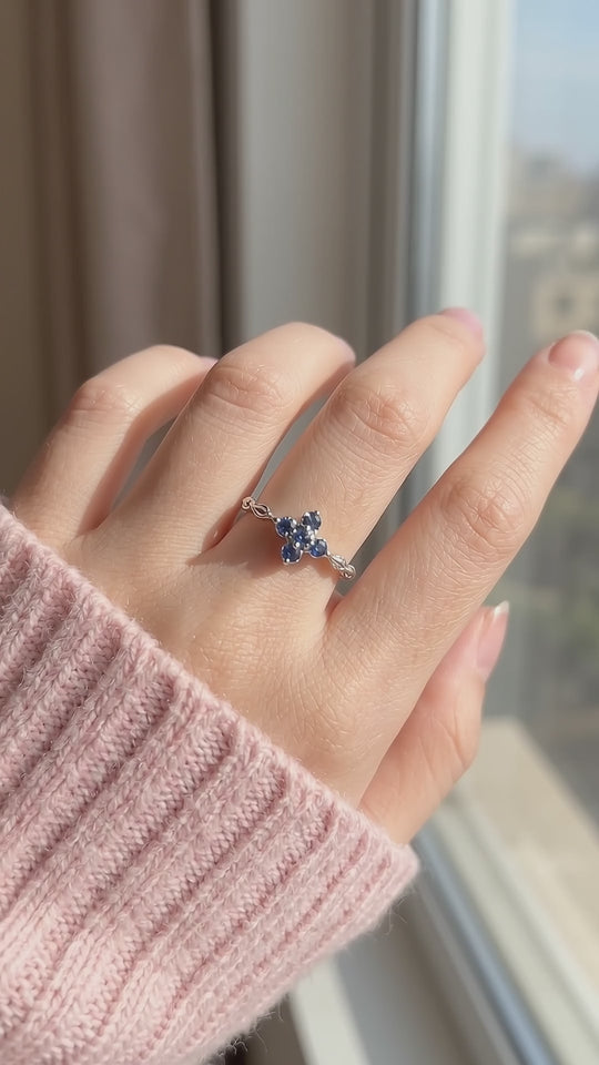 Sapphire-Blue Floral Cluster Marquise Band | Women&