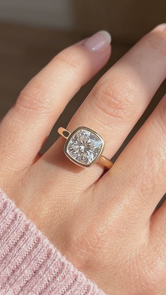 Cushion Moissanite Bezel Solitaire Ring | 925 Sterling Silver | PRM7216