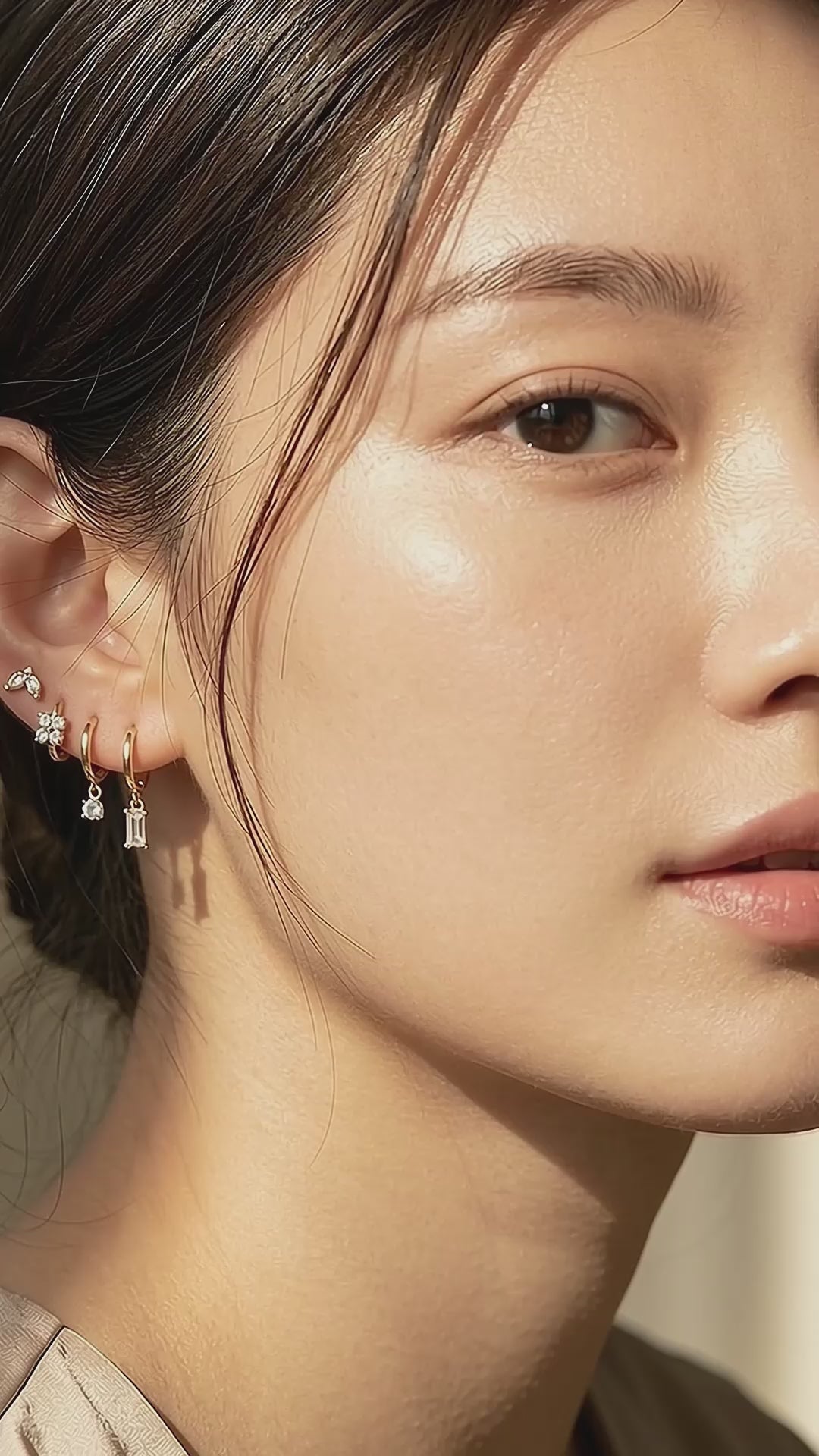 Floral, Solitaire and Baguette Huggie Drop Earrings Set (4 Pairs) | Luxe3784
